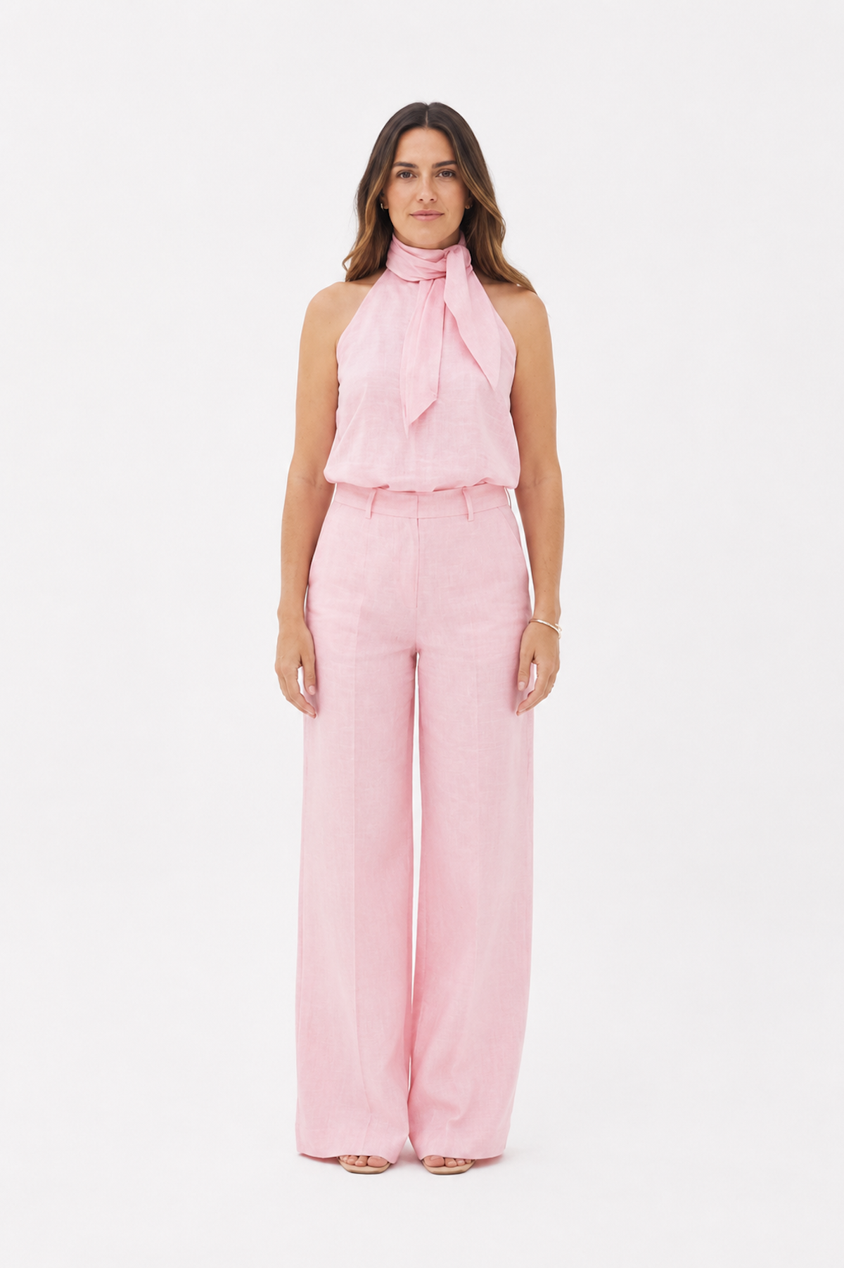 Camisa de Lino con Lazo Rosada