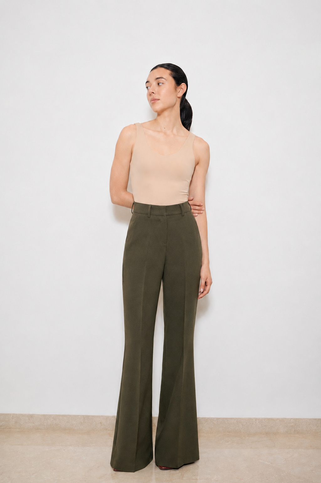 Pantalón Palazzo Denim Verde Oliva