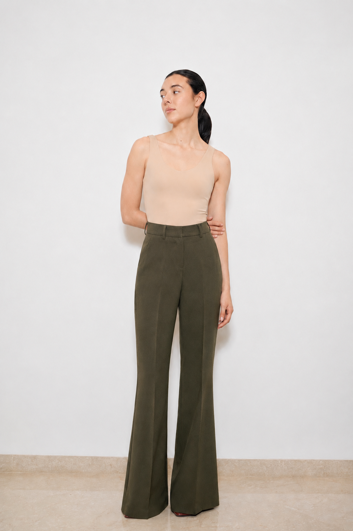 Pantalón Palazzo Denim Verde Oliva