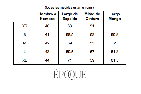 Guía de tallas de Blazer Blanca Rosado
