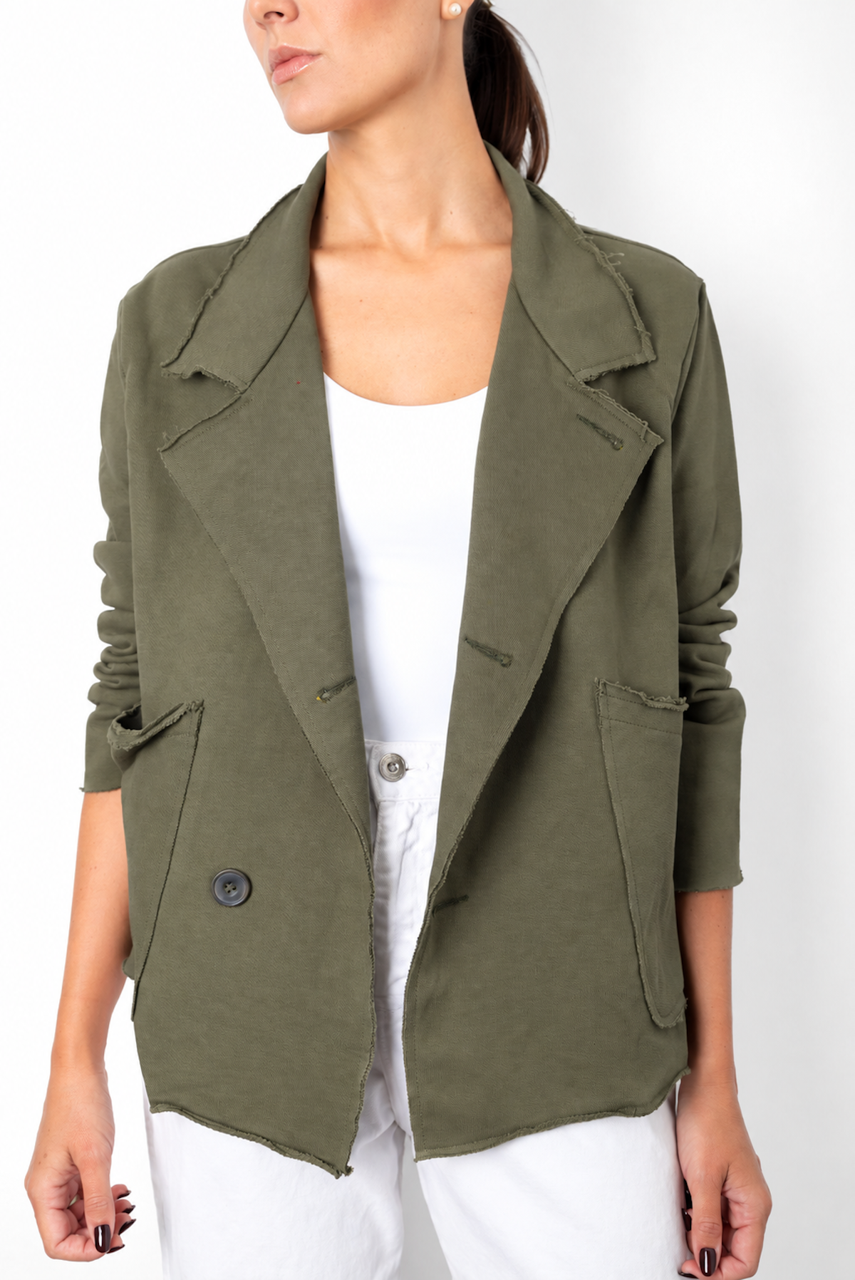 Cardigan tipo Blazer Verde Militar