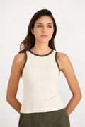 Tank Top Beige con Verde Oliva