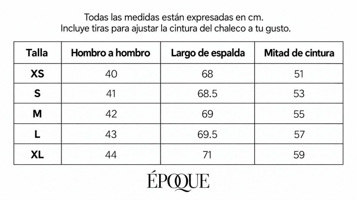 Guía de tallas de Chaleco Époque Negro
