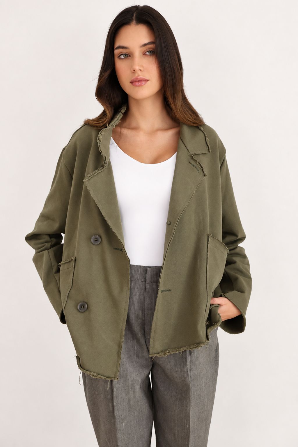 Cardigan tipo Blazer Verde Militar