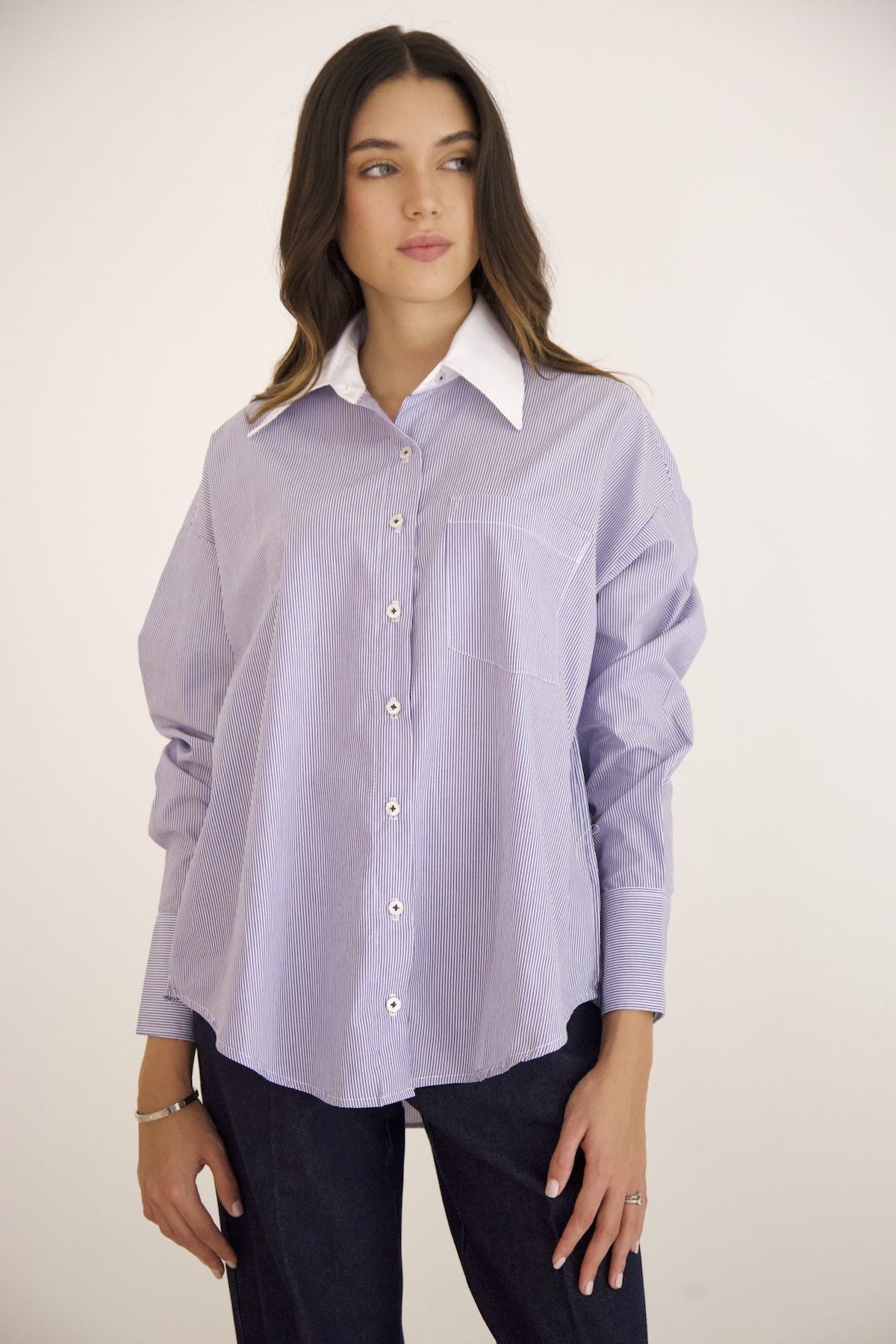 Camisa Bicolor Rayas Azul