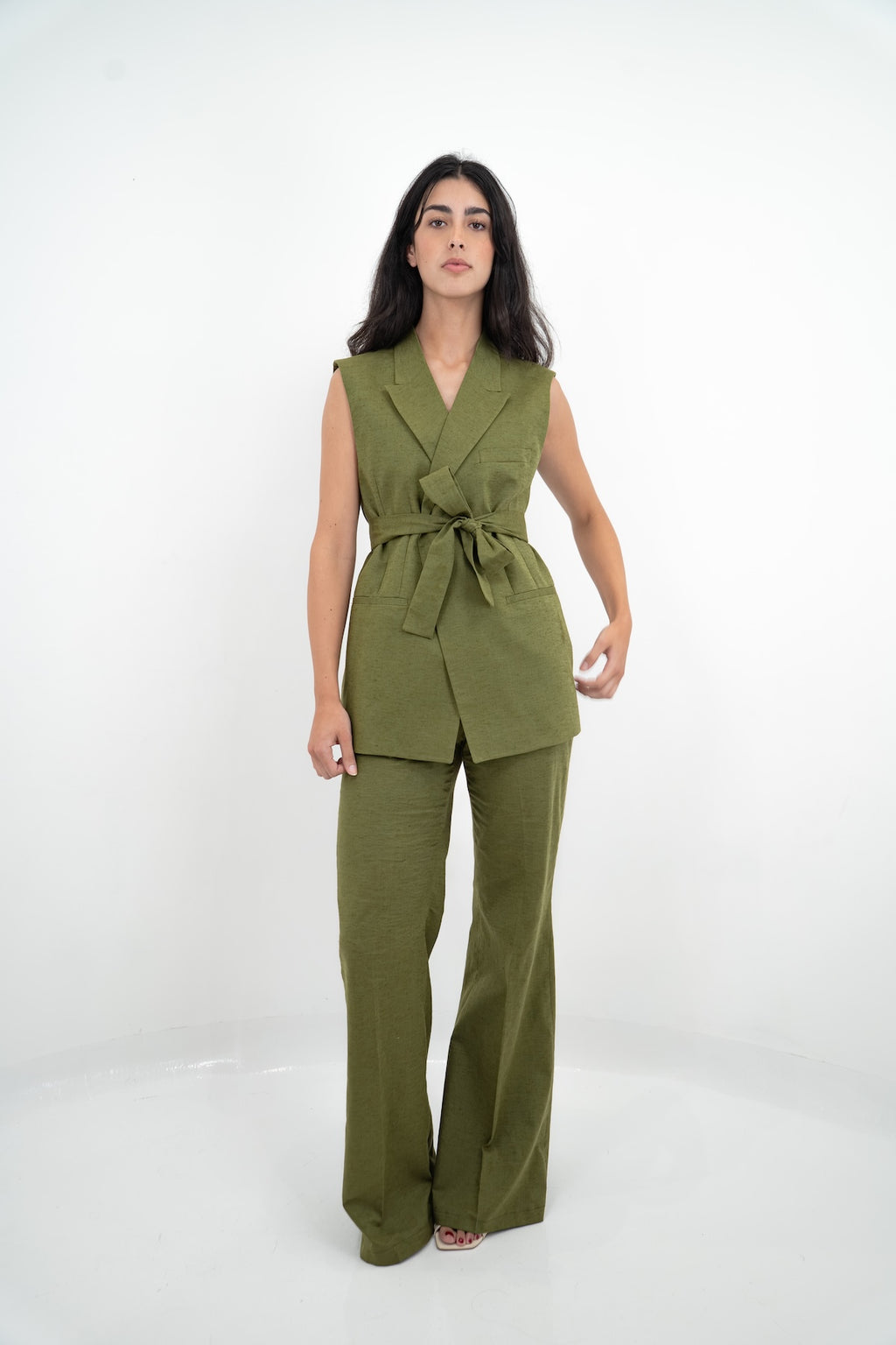 Pantalón Palazzo en Lino Verde