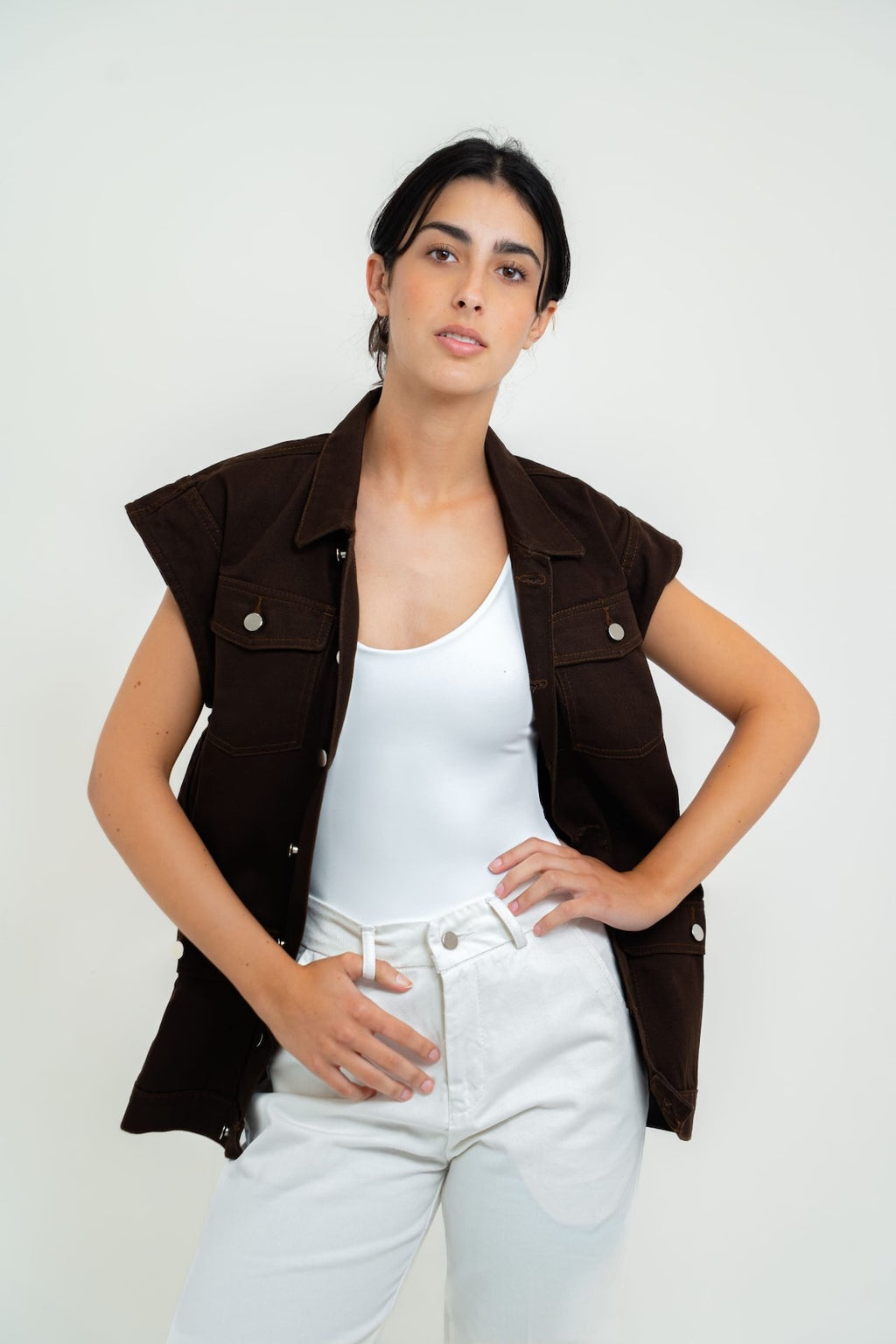 Chaleco Denim Marrón