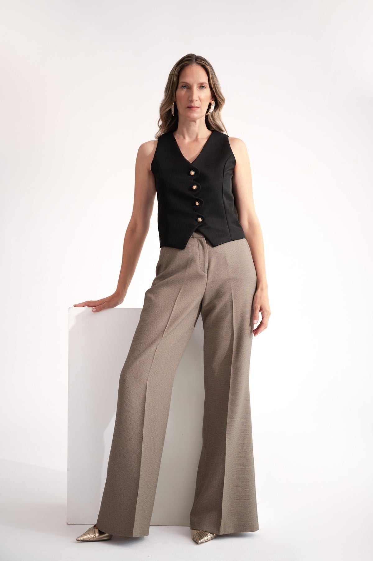 Pantalón Palazzo Pata de Gallo Marrón