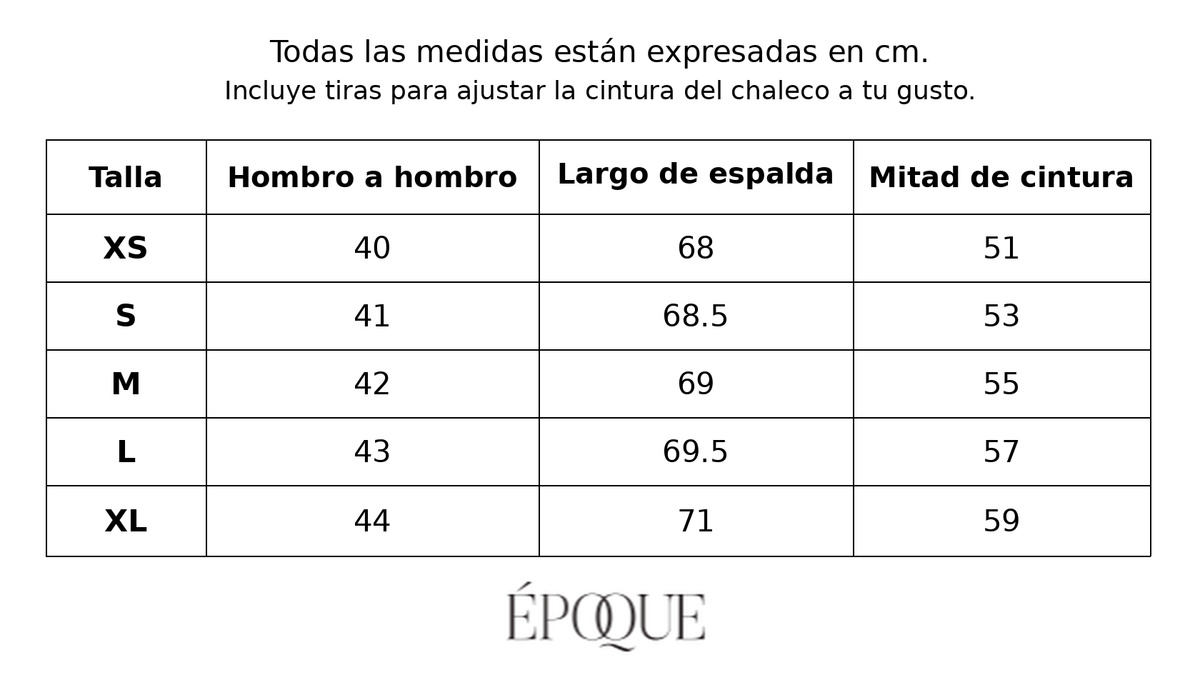 Guía de tallas de Chaleco Époque Verde